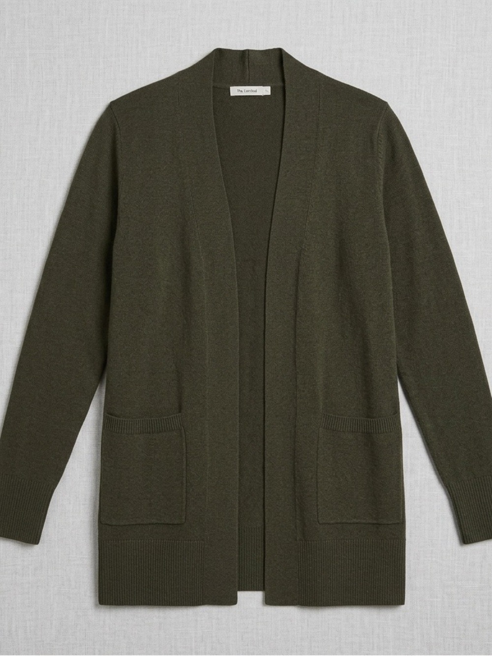 Pink Clover Olive Green Cardigan Open Front Knit Lightweight Pockets XS